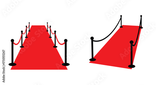 Illustration of a fragmented red carpet with black rope barriers