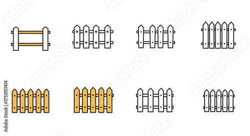 Illustrations of various wooden fence designs and picket styles displayed neatly