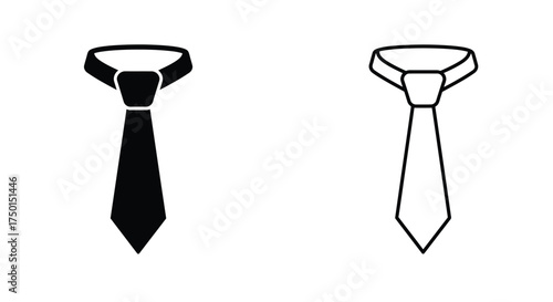 Two simplistic tie icons one filled and one outlined in black and white