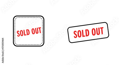 Two red sold out labels with black borders on a white background