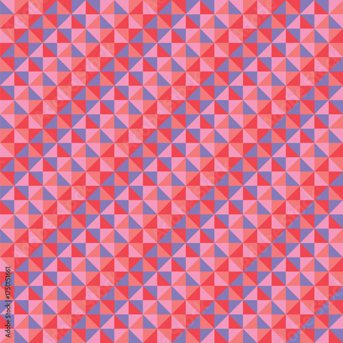 Mosaic pattern created from purple, coral, pink and red triangles