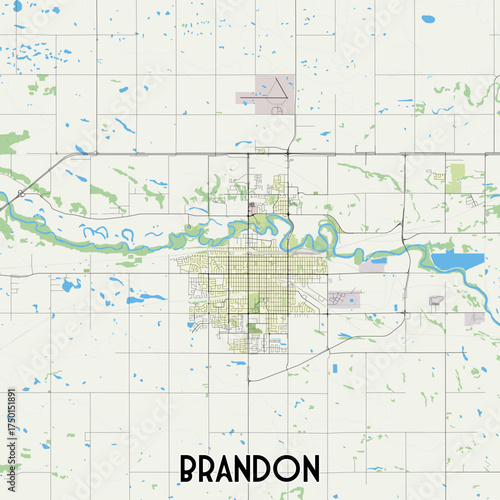 Brandon City Map Urban Layout with River and Grid Structure