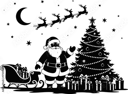 Santa Claus and Christmas Night Silhouette