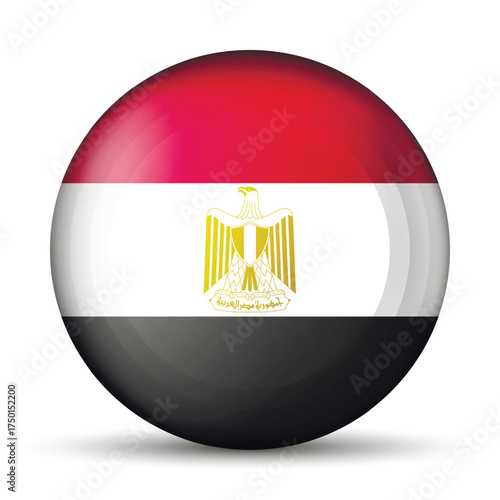 Glass light ball with flag of Egypt. Round sphere, template icon. National symbol. Glossy realistic ball, 3D abstract vector illustration highlighted on a white background. Big bubble.