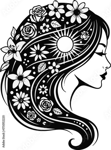 Floral Woman Silhouette Vector
