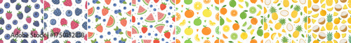 Mixed Fruit Seamless Pattern Vector Set — Bright Summer Fruit Backgrounds for Crafts, Prints & Digital Design