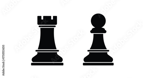 Black chess pieces rook and pawn simple vector icons isolated