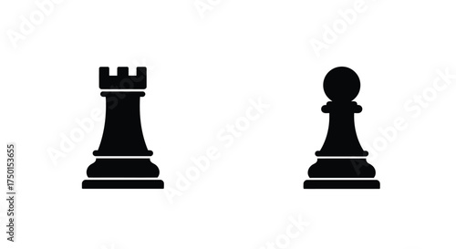 Black chess pieces a rook and a pawn isolated on white