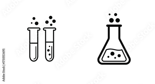Simple black and white illustration of three different lab glassware pieces