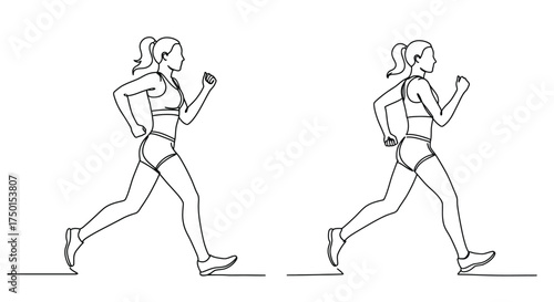 Line art illustration of a woman running in dynamic poses