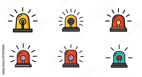 Colorful emergency warning lights illustration with radiating beams a safety signal