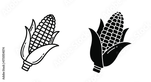 Two corn cobs one outlined and one solid black are shown