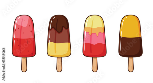 Four colorful popsicles with wooden sticks a sweet summer treat