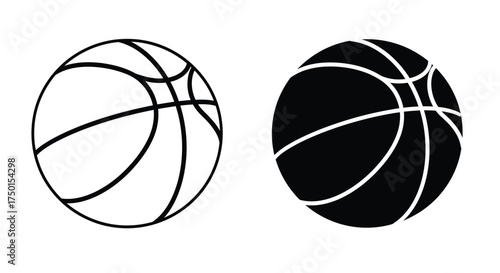 Two basketballs depicted in contrasting black and white line art styles