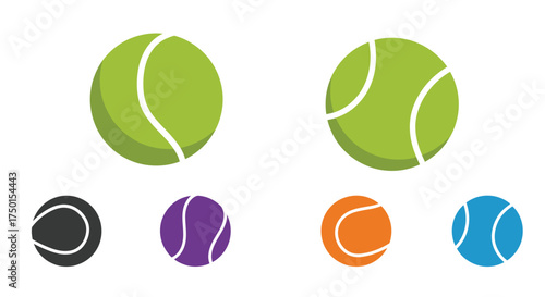 A collection of colorful tennis ball illustrations in various shades and styles