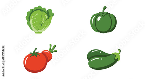 Fresh vegetables including cabbage pepper tomato and eggplant illustration