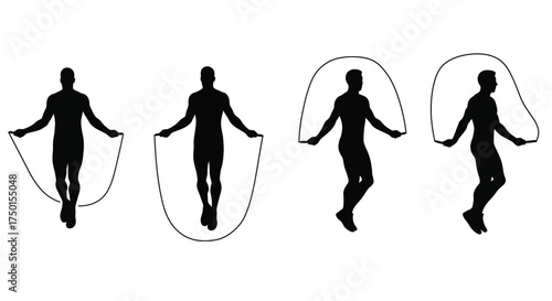 Four silhouettes demonstrating different stages of a jump rope exercise