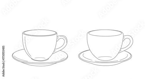 Simple black and white sketch of two coffee cups on saucers