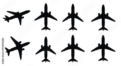 Silhouettes of various aircraft and airplanes arranged in a grid pattern