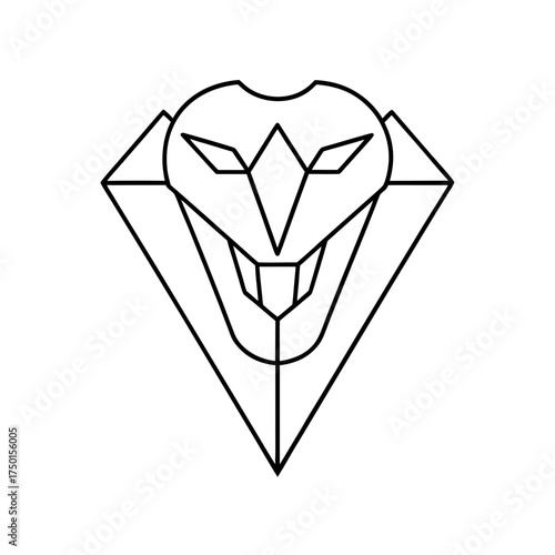 Geometric stylized face inside diamond shape outline on transparent background