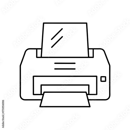 Outline drawing of a printer with paper inside it on transparent background
