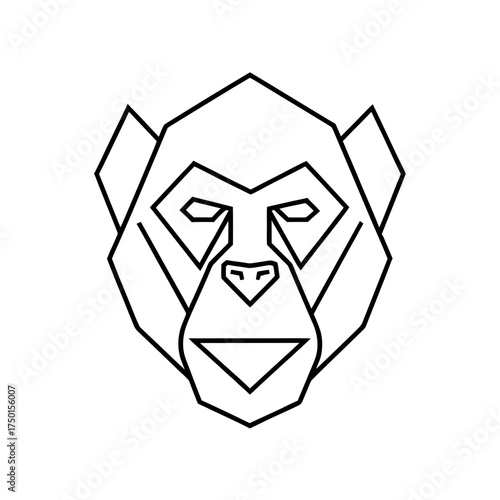 Geometric outline of a monkey face in simple style on transparent background