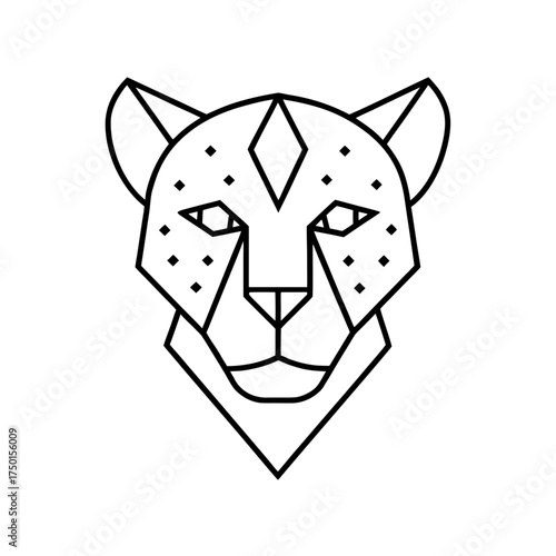 Geometric cheetah head with diamond and spots design on transparent background