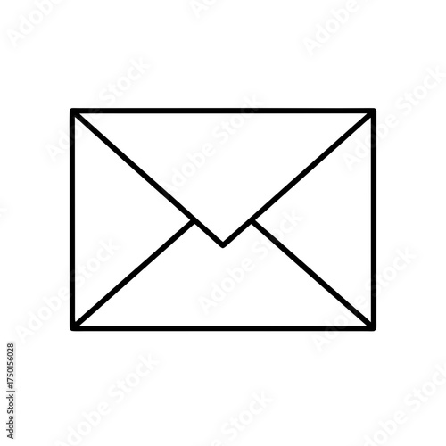 Simple outline of a closed envelope in white space on transparent background