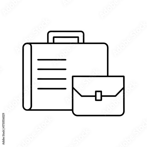 Outline drawing of two business bags next to each other on transparent background