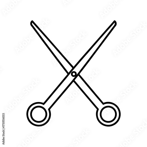 Outline drawing of a pair of open scissors isolated on transparent background