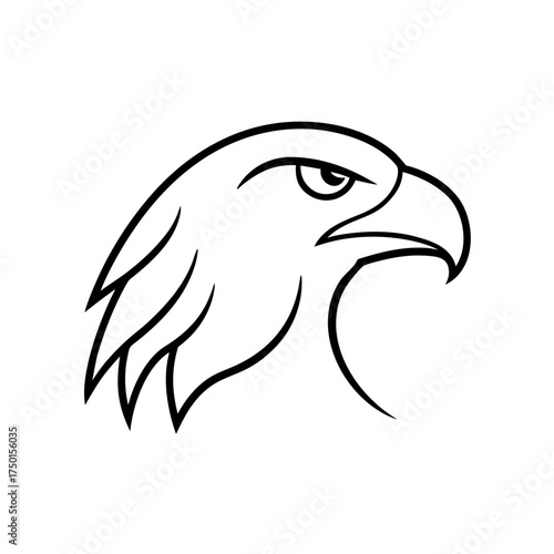 Outline drawing of an eagle head in black and white on transparent background