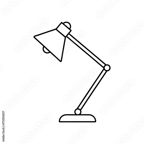 Illustration of a black outline adjustable desk lamp on transparent background
