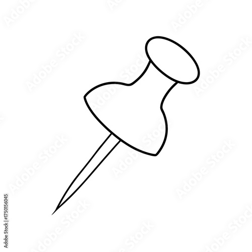 Outline drawing of a pushpin with a sharp point on transparent background