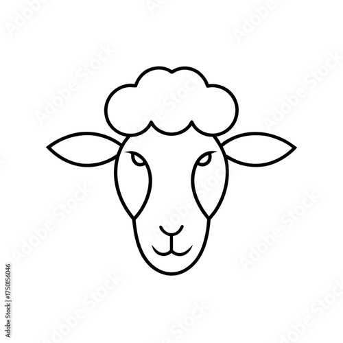Outline of a sheep head with curly wool and ears on transparent background