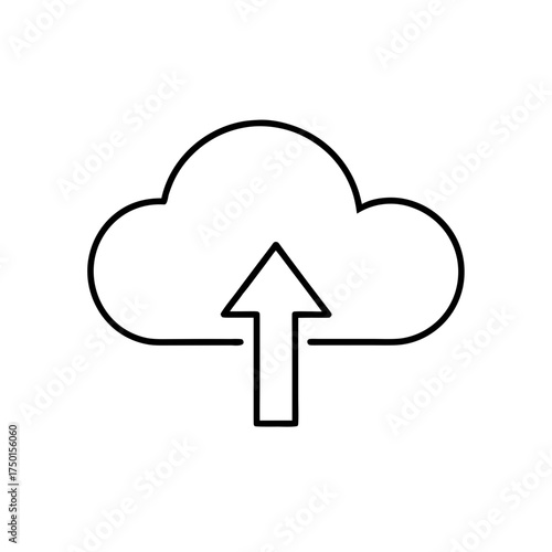 Cloud upload icon with arrow pointing upwards line art on transparent background