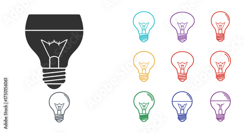 Various light bulb icons in different colors and styles are shown