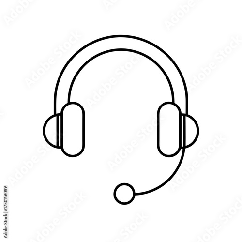 Outline drawing of a headset with microphone boom on transparent background
