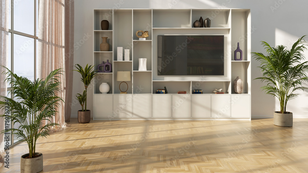 Fototapeta premium Large luxury modern bright interiors Living room mockup illustration 3D rendering image