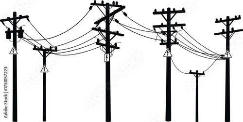 utility, pole, power, line, transformer, insulator, high, voltage, warning, electricity, grid, urban, infrastructure, silhouette, design, vector, illustration, distribution, energy, network, structure