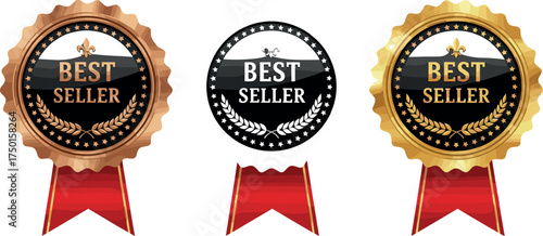 Elegant Best Seller Badge Set Award Ribbons for Outstanding Products