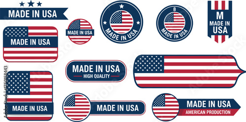Made in USA Stickers and Labels Collection for American Products and Businesses