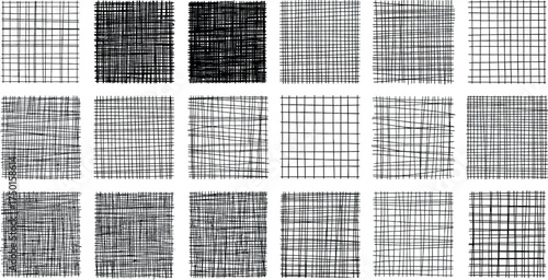 A collection of square grid patterns with varying line densities and textures, ideal for background fills and design overlays