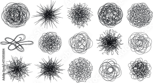 Collection of hand-drawn scribble and messy line art elements for creative design projects