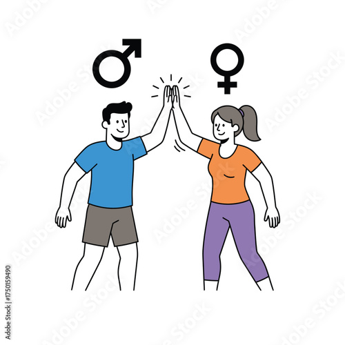 Man and woman giving a high five vector illustration of teamwork and gender equality isolated on white background