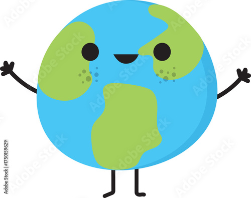 Earth Cartoon Character. Happy Earth Day Vector illustration.
