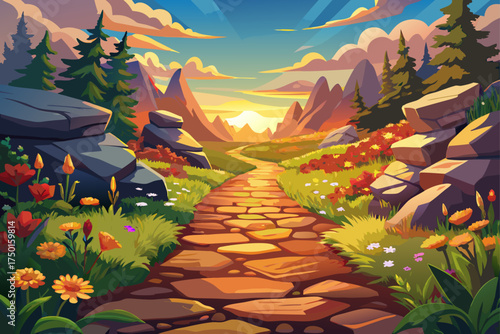 On that warm and bright day, my steps sounded on the polished cobblestones. Wild flowers had sprouted from the cracks in the rocks and were shining in different colors. The path, quiet and enchanting,