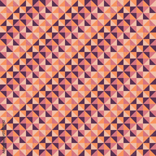 Mosaic pattern created from purple, coral, pink and red triangles