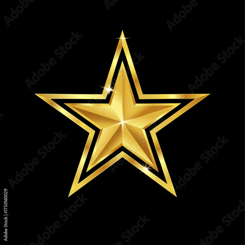 Gold star. Shiny golden star icon on a black background. Symbol of award, quality, and victory.