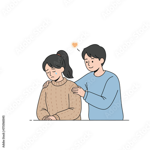 Caring man comforting a sad woman expressing empathy and support vector illustration isolated on white background