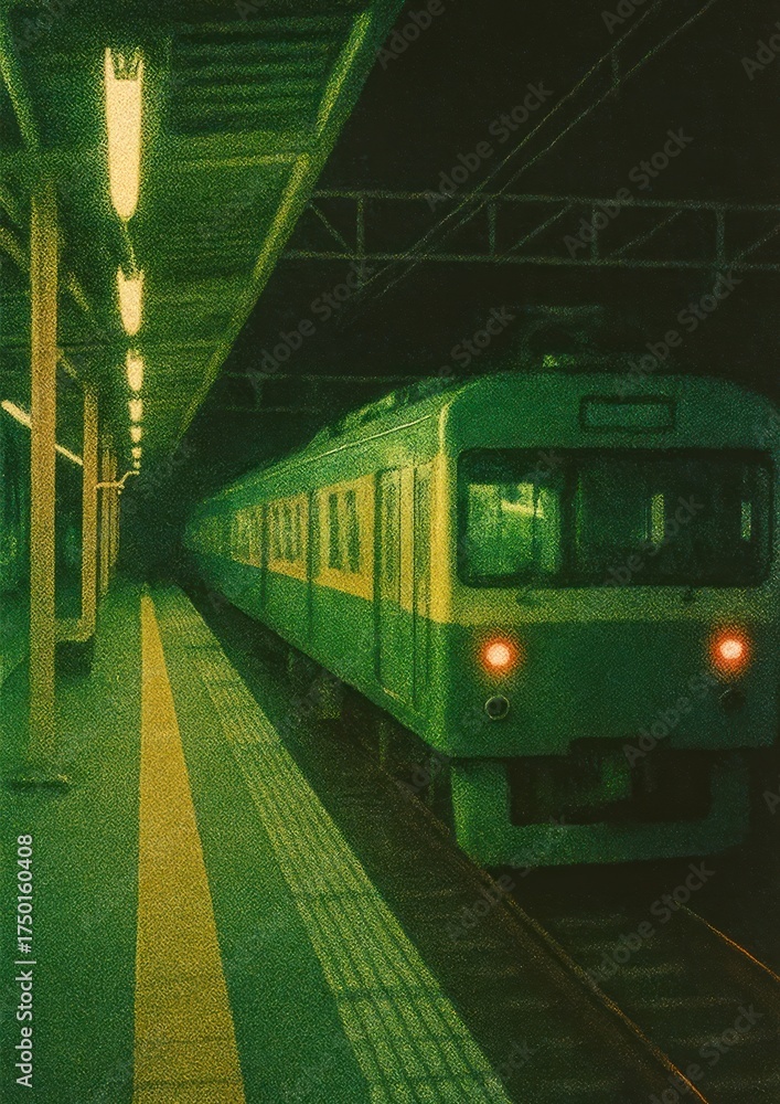 Naklejka premium Moody urban night train scene.